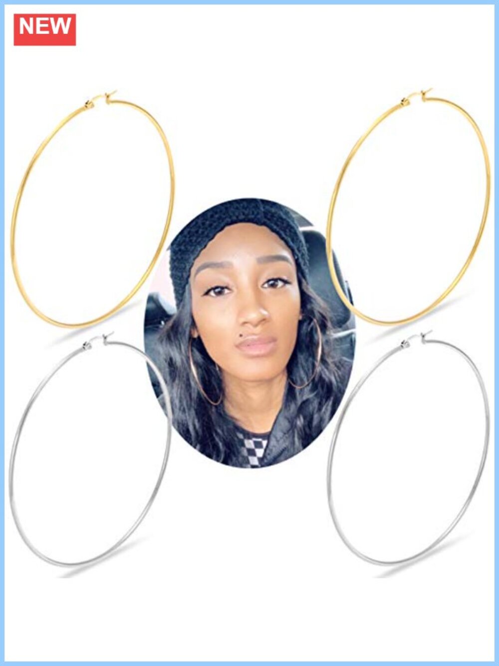 Huge Gold Hoop Earrings Plated Stainless Steel 70-100mm Large Hooped